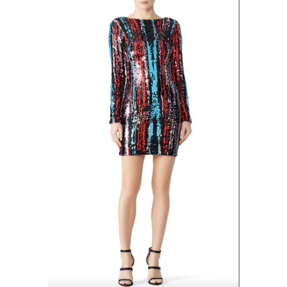 Dress the Population Dresses & Skirts - Dress The Population Multi Sequin Lola Sheath Sequin Striped Dress Size XL NWT